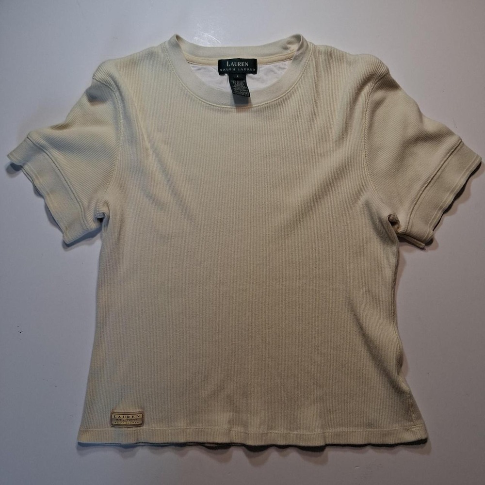 Vintage Womens ribbed knit crop top banded short sleeve Made in USA